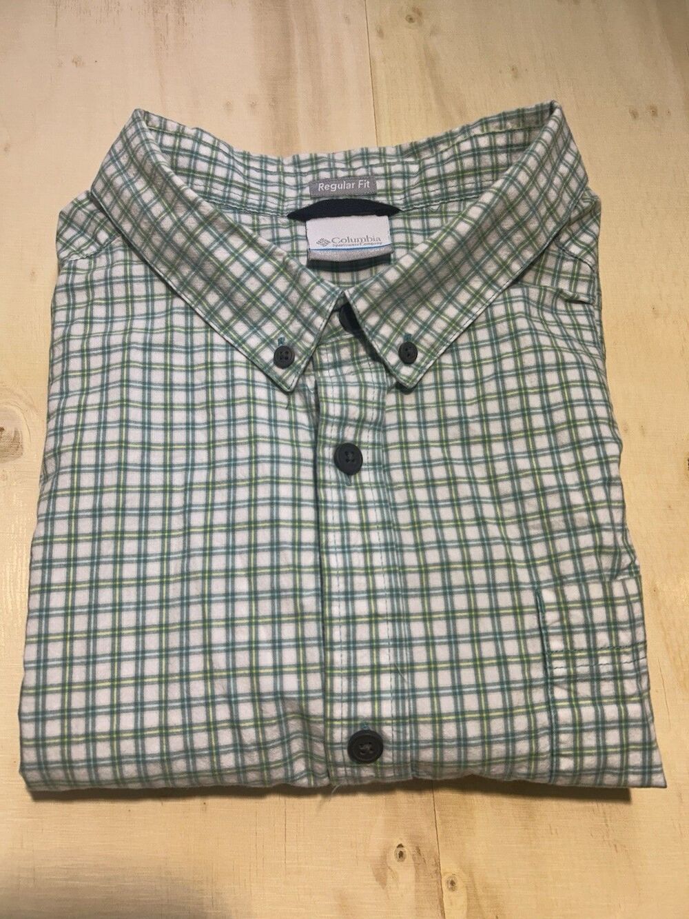 Columbia Men's XXL Green White Plaid Button Up Shirt Regular Fit 100% Cotton